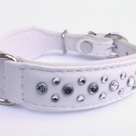 LUXUS Lederhalsband Ziegenleder mit Strass WHITE EXTREM WEICH