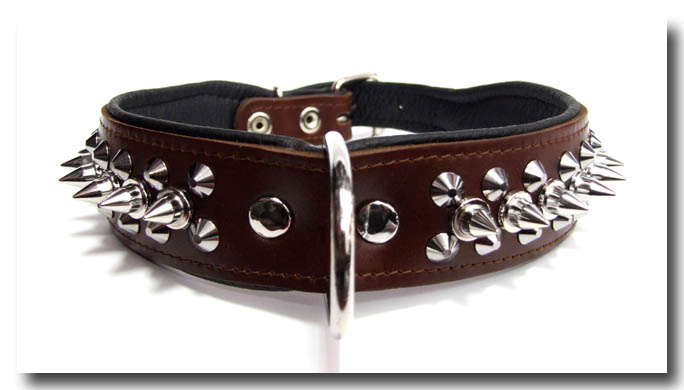 Lederhalsband BIG DOG BROWN mit Metal- Stifften - Spikes