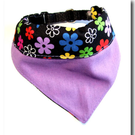 3 in 1 Hundehalstuch / Halsband doppelt  genäht Lila Blumen