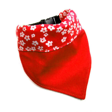 3 in 1 Hundehalstuch / Halsband doppelt  genäht RED FLOWERS