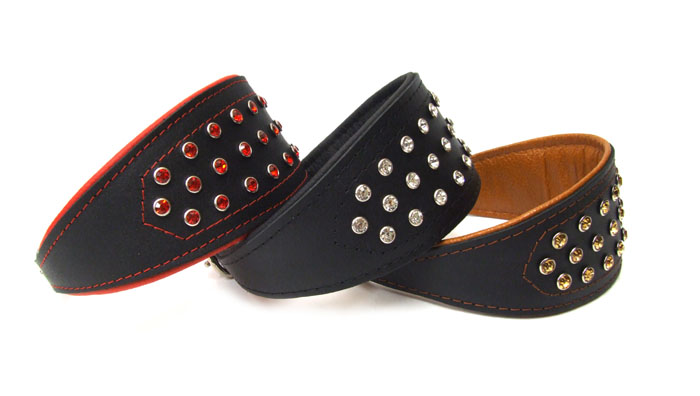 Lederhalsband für Windhunde "Strass"32-37 cm Halsumfang Gr.2