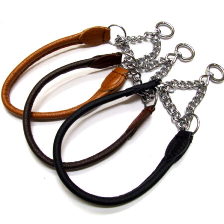 Rundlederhalsband mit Kettenzug SCHWARZ