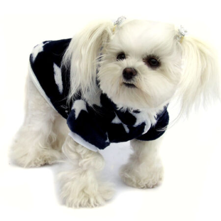 Doppelseitiger Bademantel für Hunde DARK BLUE STERNCHEN