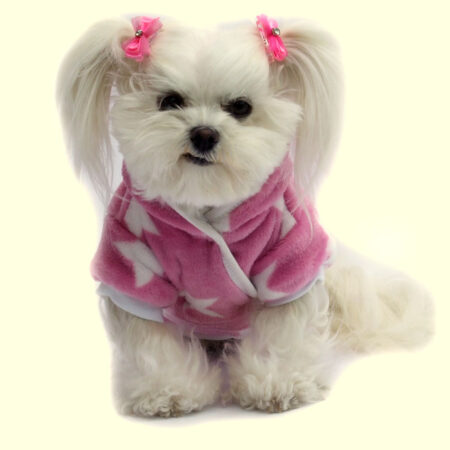 Doppelseitiger Bademantel für Hunde ROSA STERNCHEN