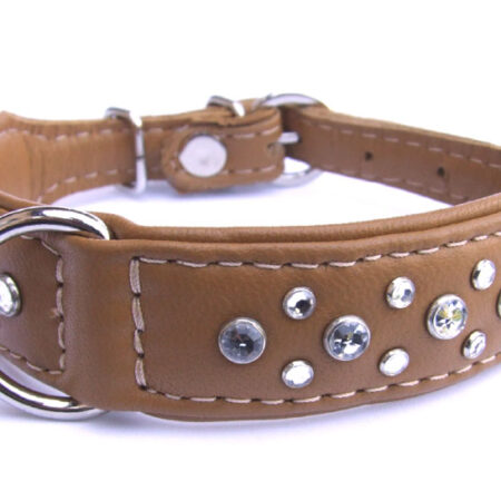 LUXUS Lederhalsband Ziegenleder mit Strass COGNAC EXTREM WEICH