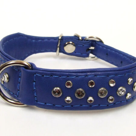 Luxus Lederhalsband Ziegenleder mit Strass  BLUE EXTREM WEICH