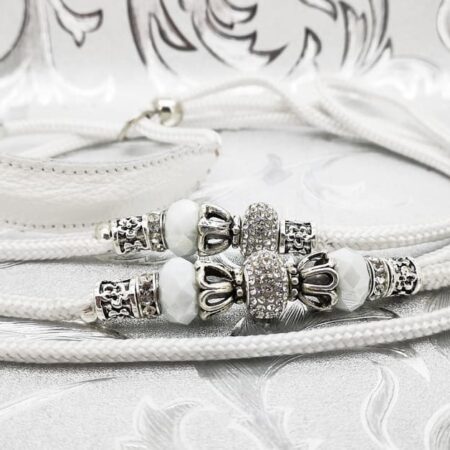 CHAMPION WHITE Vorführleine,Ausstellungsleine 4 mm Lederhalsung