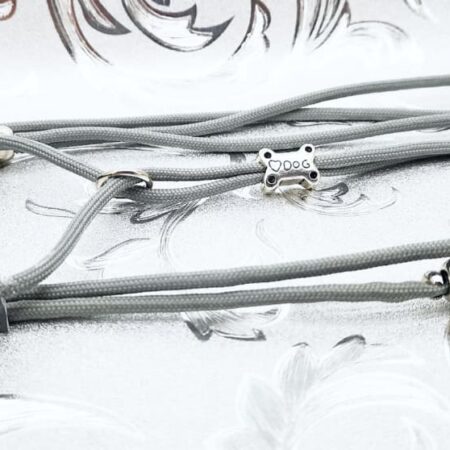 DOG BONE GRAU Vorführleine,Ausstellungsleine 4 mm Lederhalsung