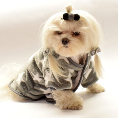 Doppelseitiger Bademantel für Hunde GREY STERNCHEN