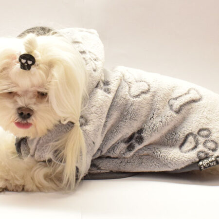 Doppelseitiger Bademantel für Hunde KNOCHEN GRAU