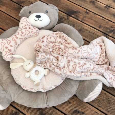 Hundebett Teddy braun /beige mit Decke,Kissen,Knochen,Schnüffeltepich