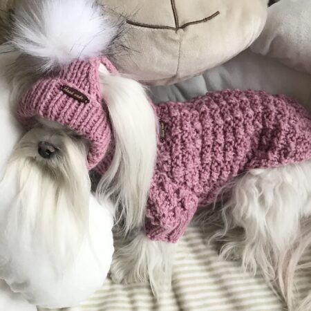 Hundepullover ,Strickpullover mit Mütze  BELLO PINK Handarbeit