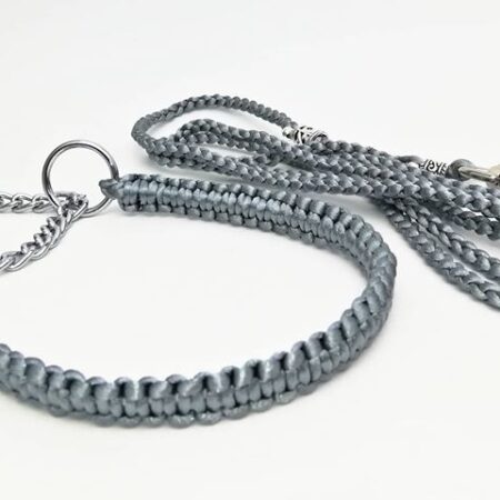 KETTE GRAU Vorführleine,Ausstellungsleine mit Halsband und Leine 4 mm