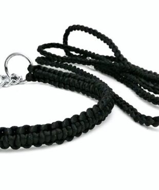 KETTE SCHWARZ Vorführleine,Ausstellungsleine mit Halsband und Leine 4 mm