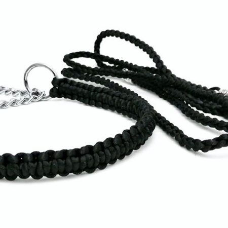 KETTE SCHWARZ Vorführleine,Ausstellungsleine mit Halsband und Leine 4 mm
