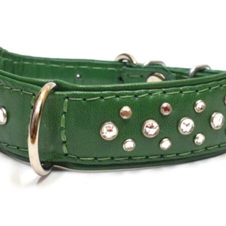 Luxus Lederhalsband Ziegenleder mit Strass  GREEN EXTREM WEICH