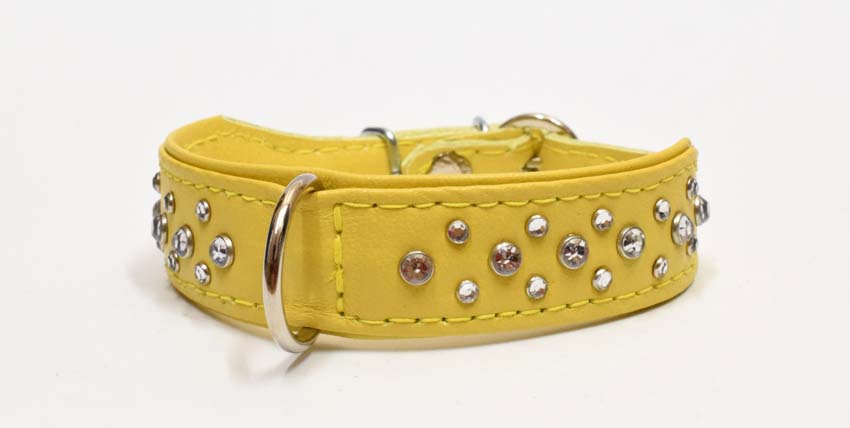 Luxus Lederhalsband Ziegenleder mit Strass  YELLOW EXTREM WEICH