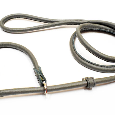 Rundleder Agility- Retrieverleine aus Rindsleder Grau 8mm