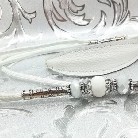 Parcord 3 Steine  WHITE Vorführleine,Ausstellungsleine,Lederhalsung 4 mm